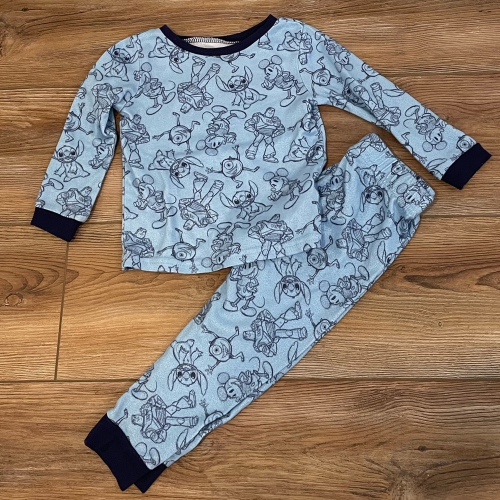Disney Light Blue/Navy Blue, Character Pajamas. Boys size 3T.